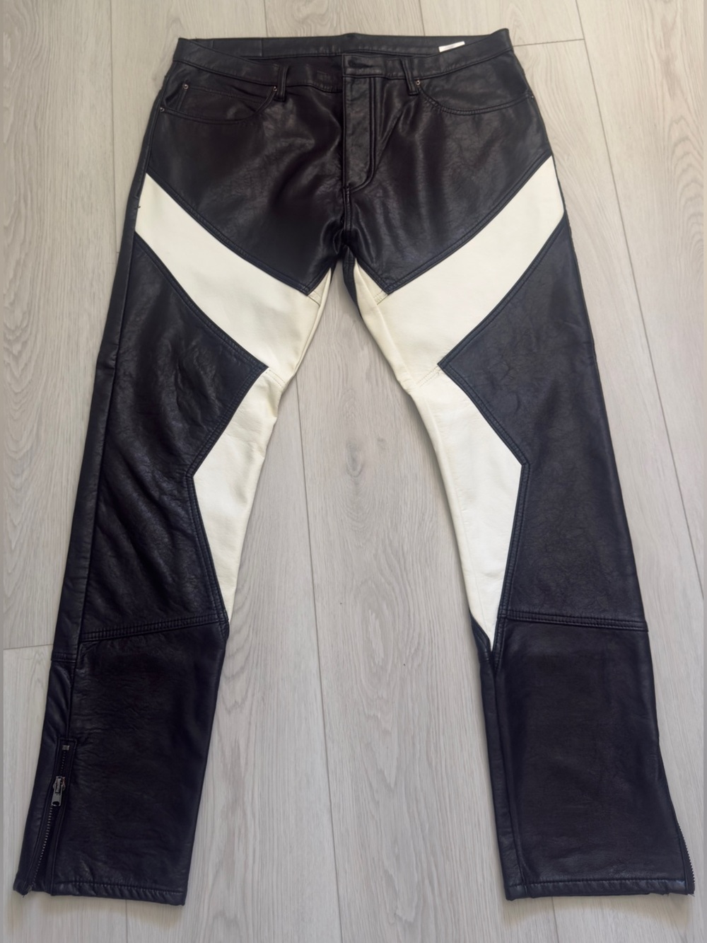 Mnml  Men's Black and White Leather Panel Pants